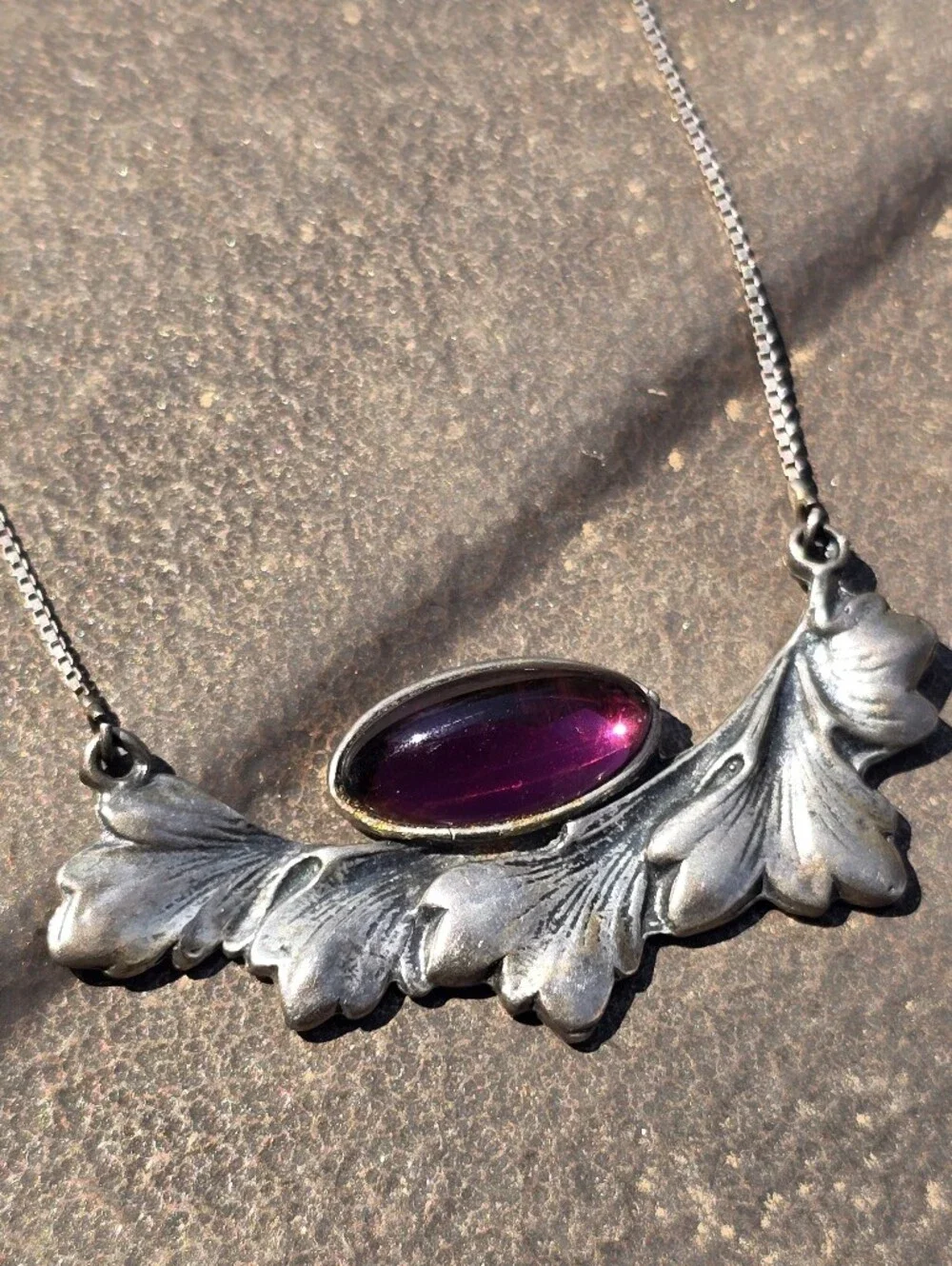 Art Nouveau Arts & Crafts style solid 925 sterling silver marquise amethyst